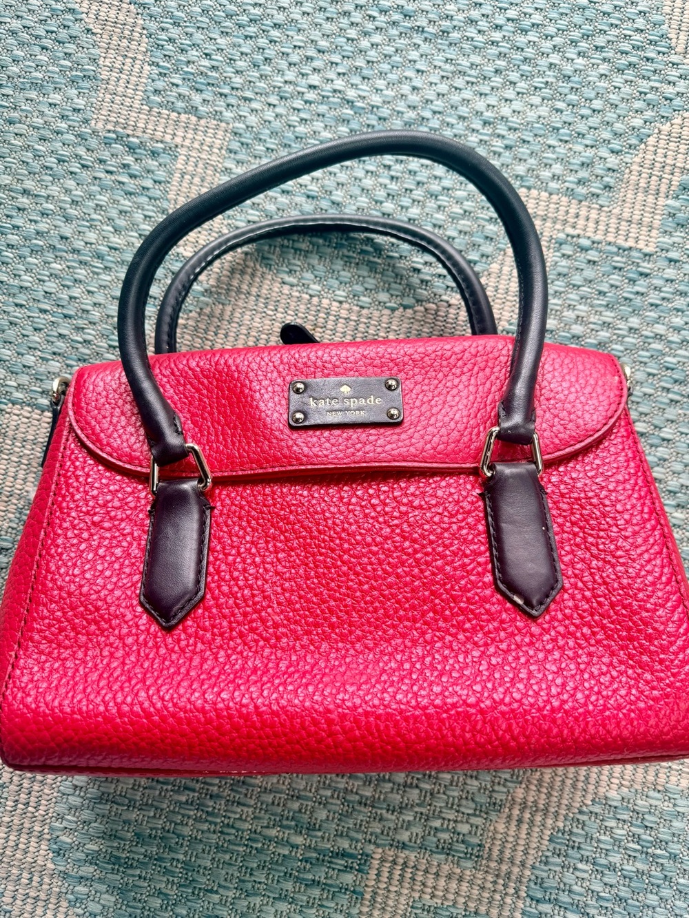 kate spade Pink Pebbled Leather Satchel with Black Handles
